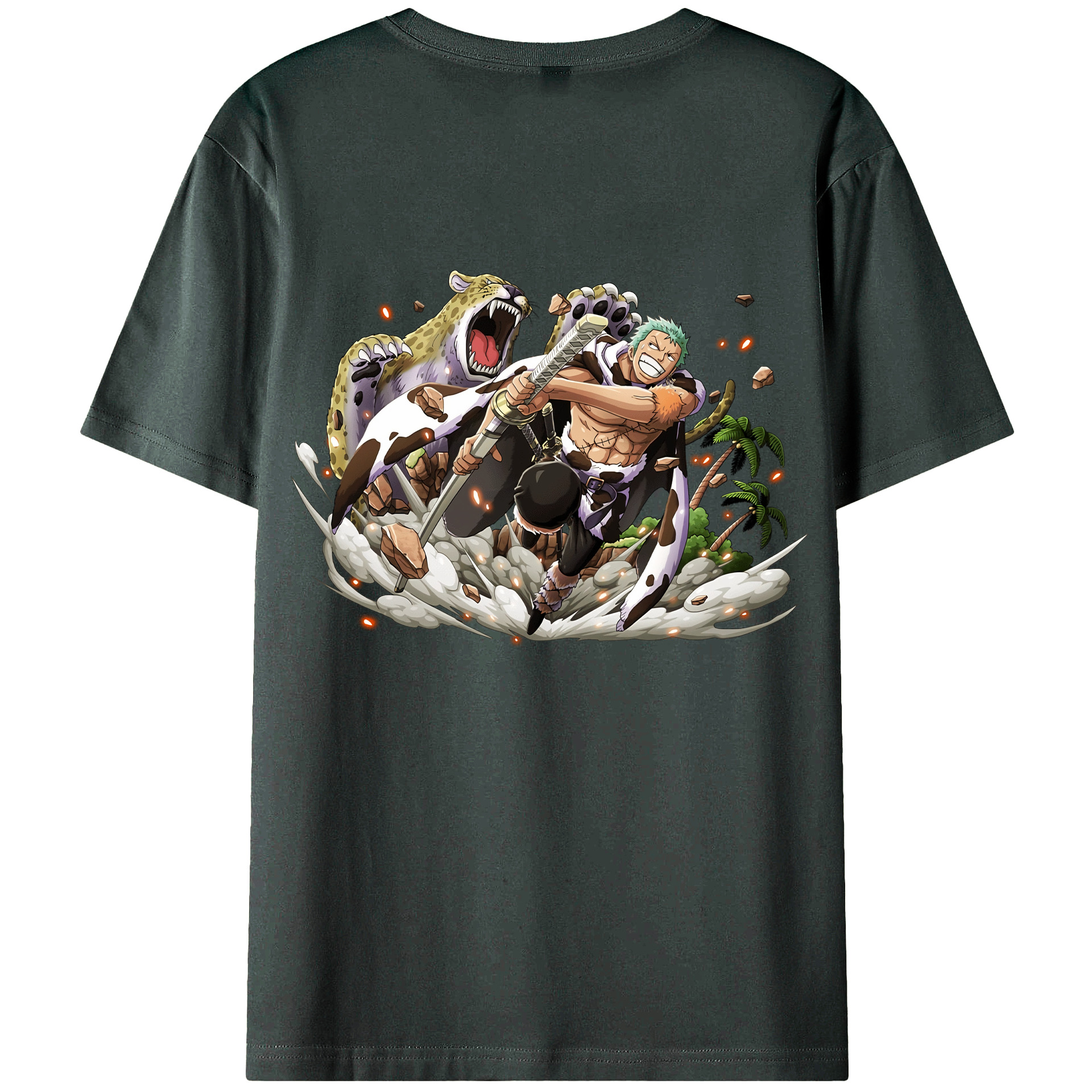 ワンピース ロロノア・ゾロ ONE PIECE Roronoa Zoro 綿100％ メンズ半袖Tシャツ（バックプリント） 通気性